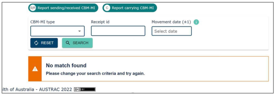 A message showing No match found under the search section