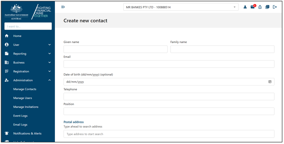 Create new contact page