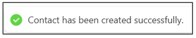 Pop up message advising contact has been created successfully 