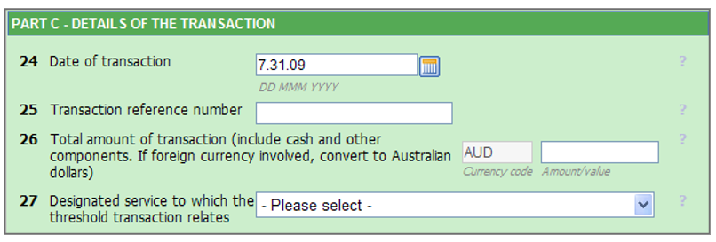 Part C Details of the transaction page