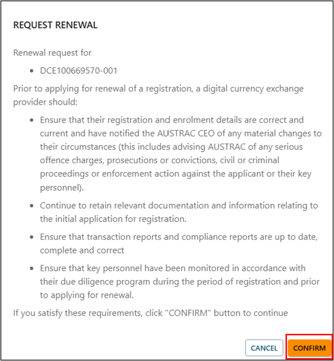 Renew DCE registration form button within an expanded registration row in the My registrations table 