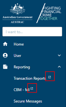 Icons indicating if a menu opens in a new window 