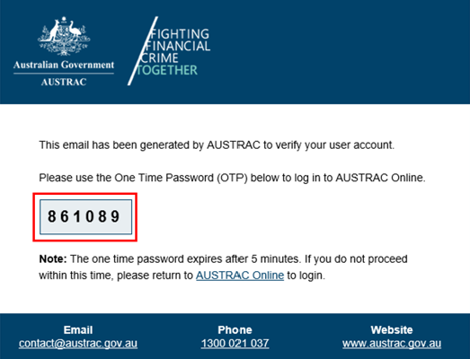 Email with an one time password 