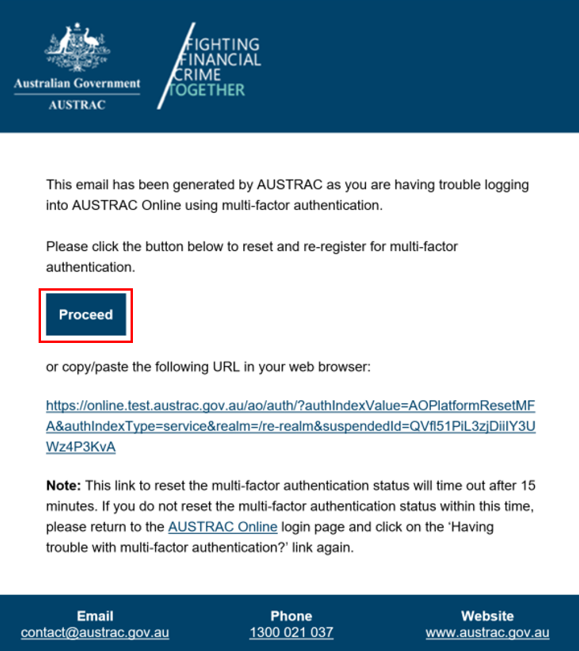 Email with Proceed button 