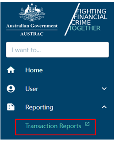 The Transaction Reports sub menu option under the Reporting menu