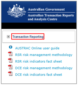 Transaction Reporting menu with a plus sign to expand