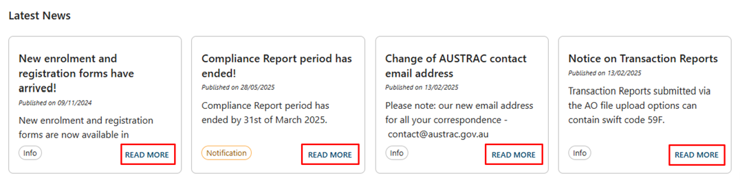 Read more buttons located after the descriptions of each latest news item 