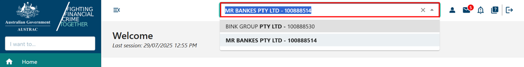 The switch business drop down menu at the top of the page showing 2 options to choose from 