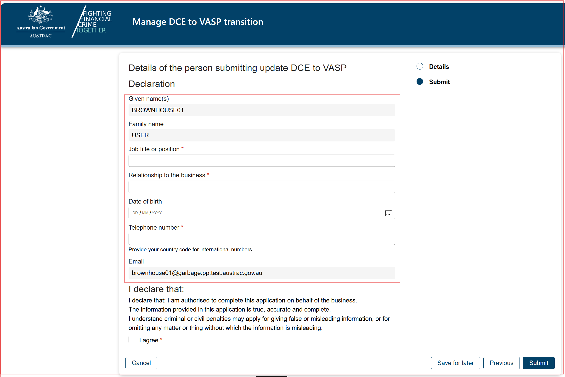 This screen outlines the DCE to VASP process. 