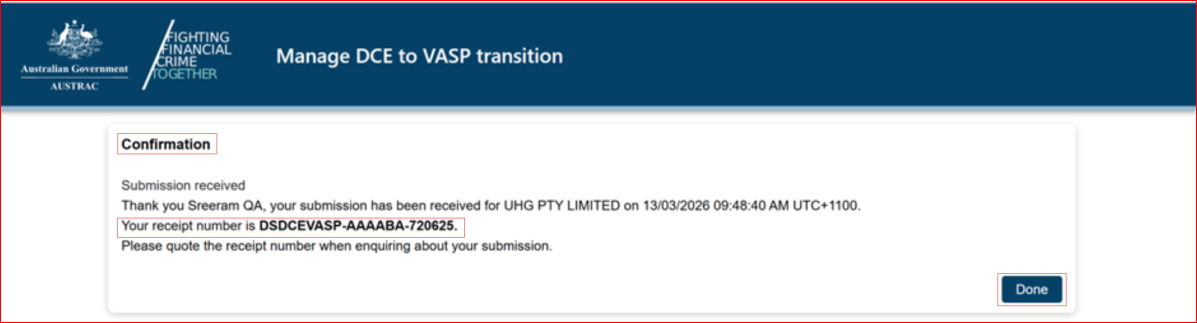This screen outlines the DCE to VASP process. 