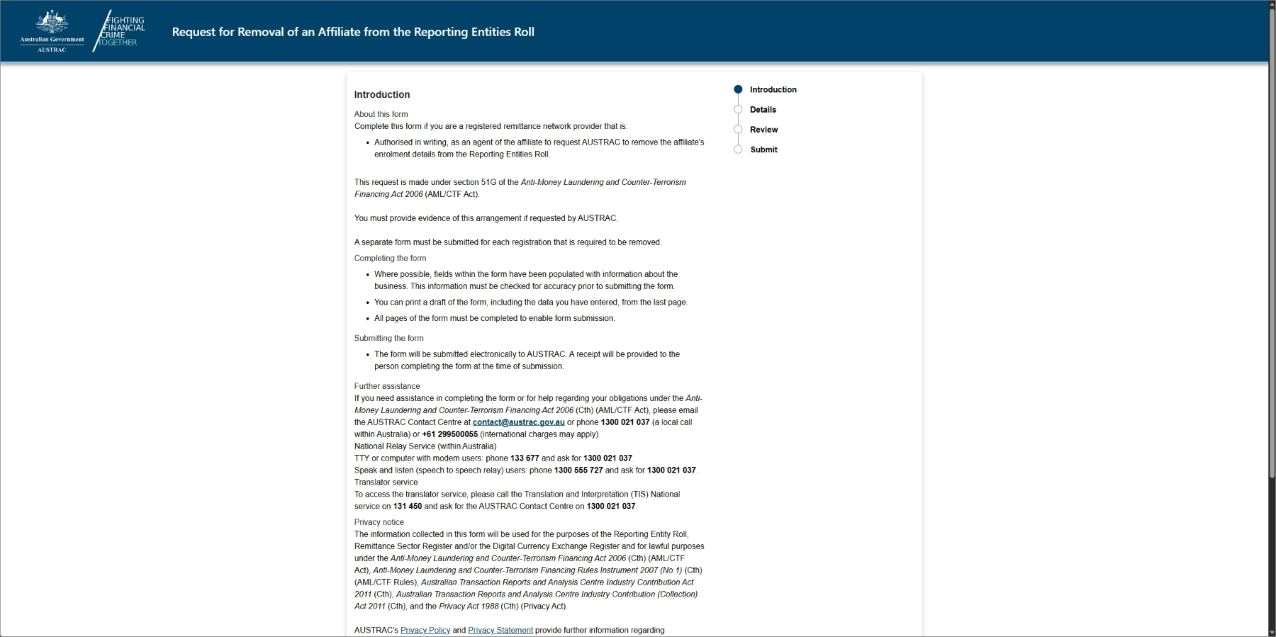 Affiliate enrolment   Affiliate update enrolment   Affiliate registration renewal   Affiliate registration removal   Affiliate removal from RE roll 