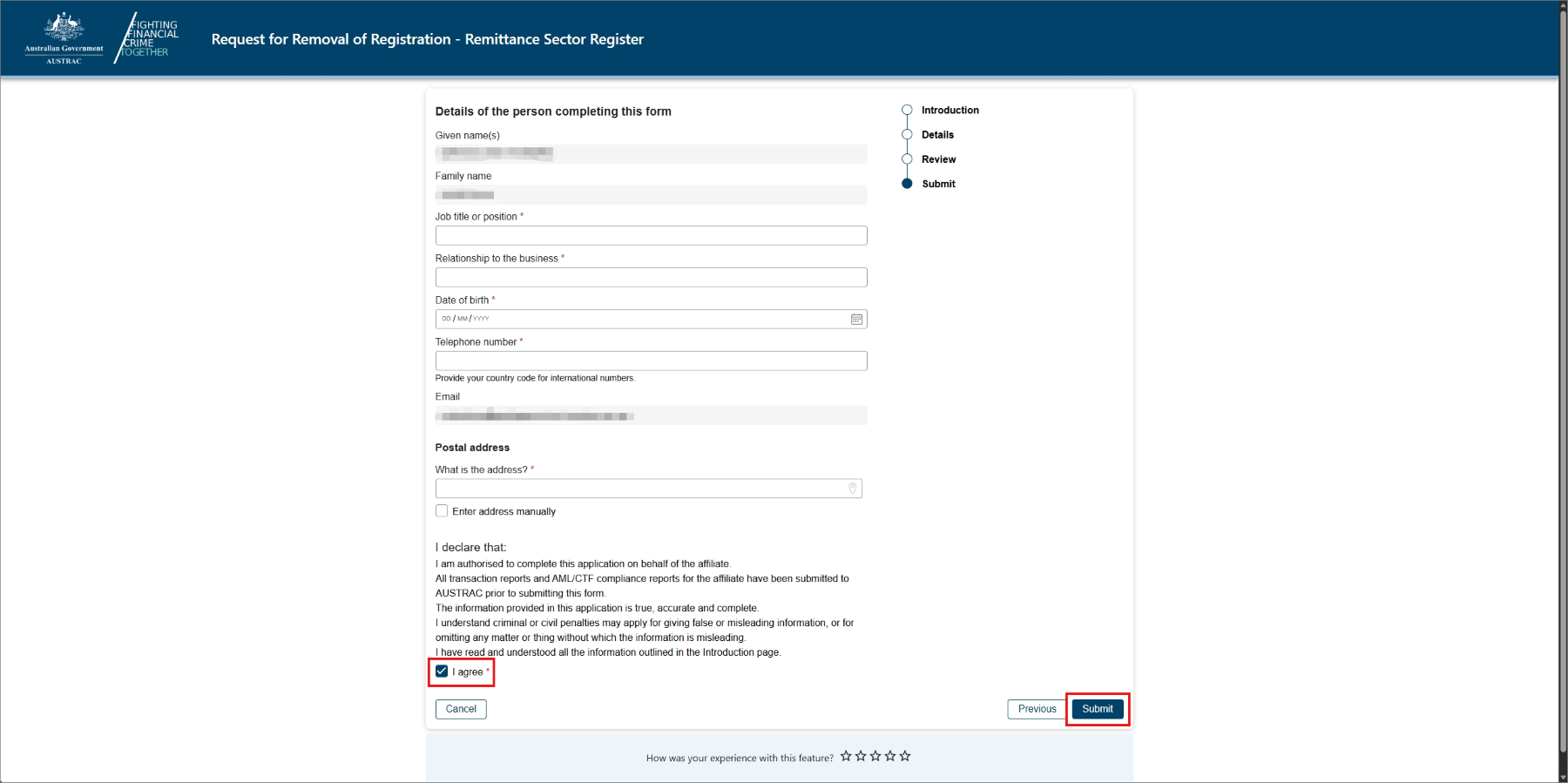Affiliate enrolment   Affiliate update enrolment   Affiliate registration renewal   Affiliate registration removal   Affiliate removal from RE roll 