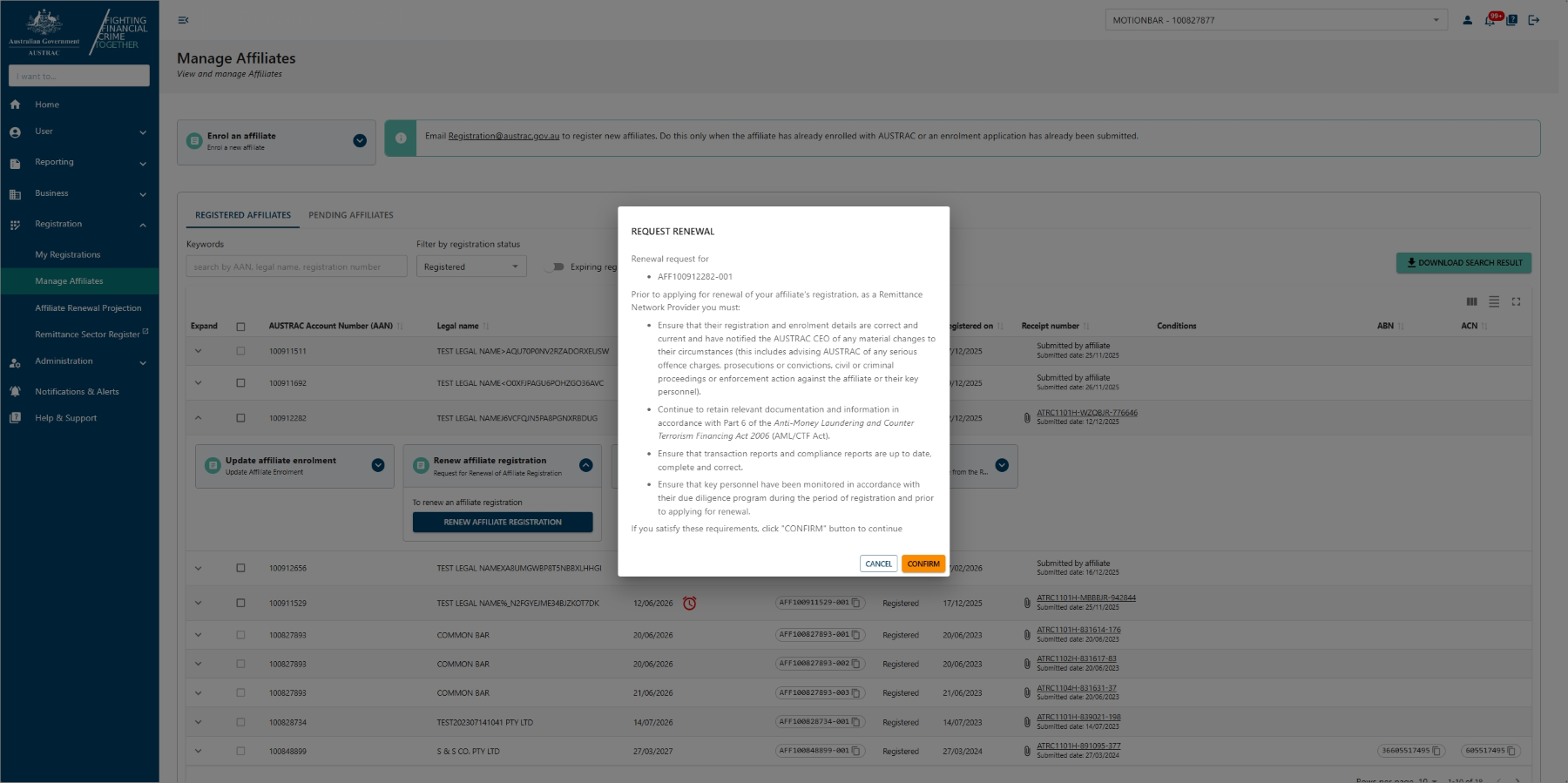 Affiliate registration removal   Affiliate removal from RE roll 