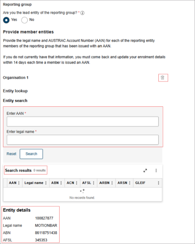This screen asks for more information about the Reporting group. 