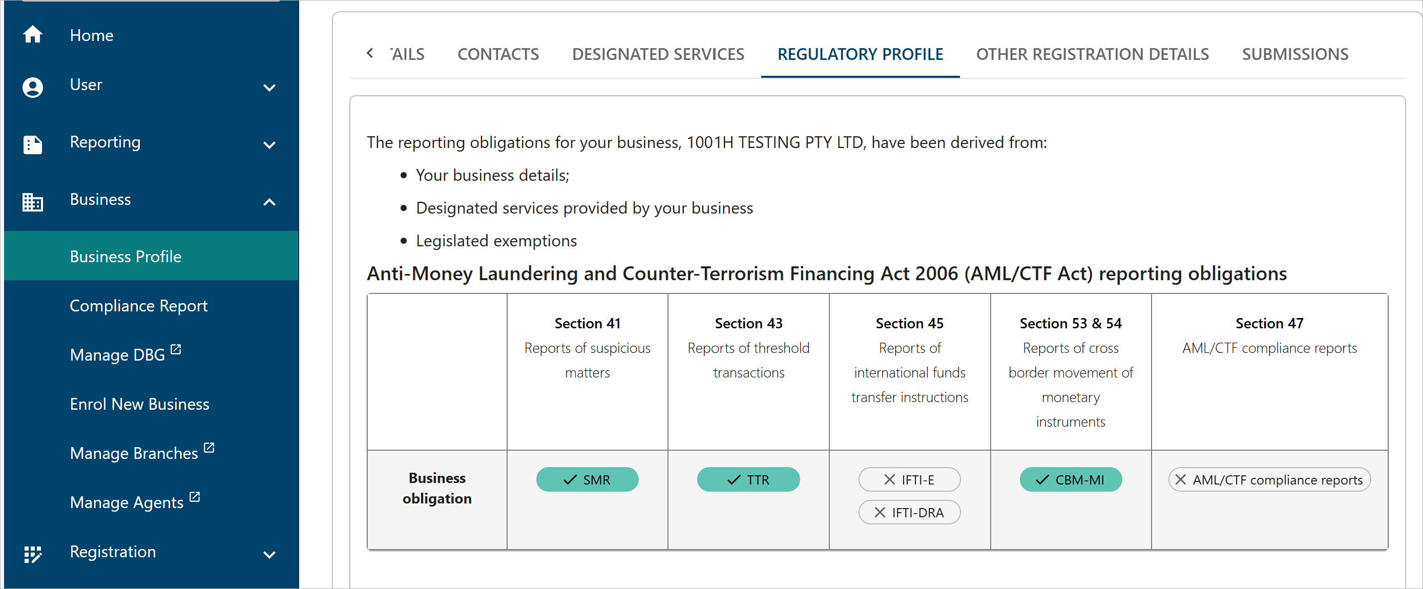 This Business Profile screen shows how you can check your information under the Other Registration Details tab.