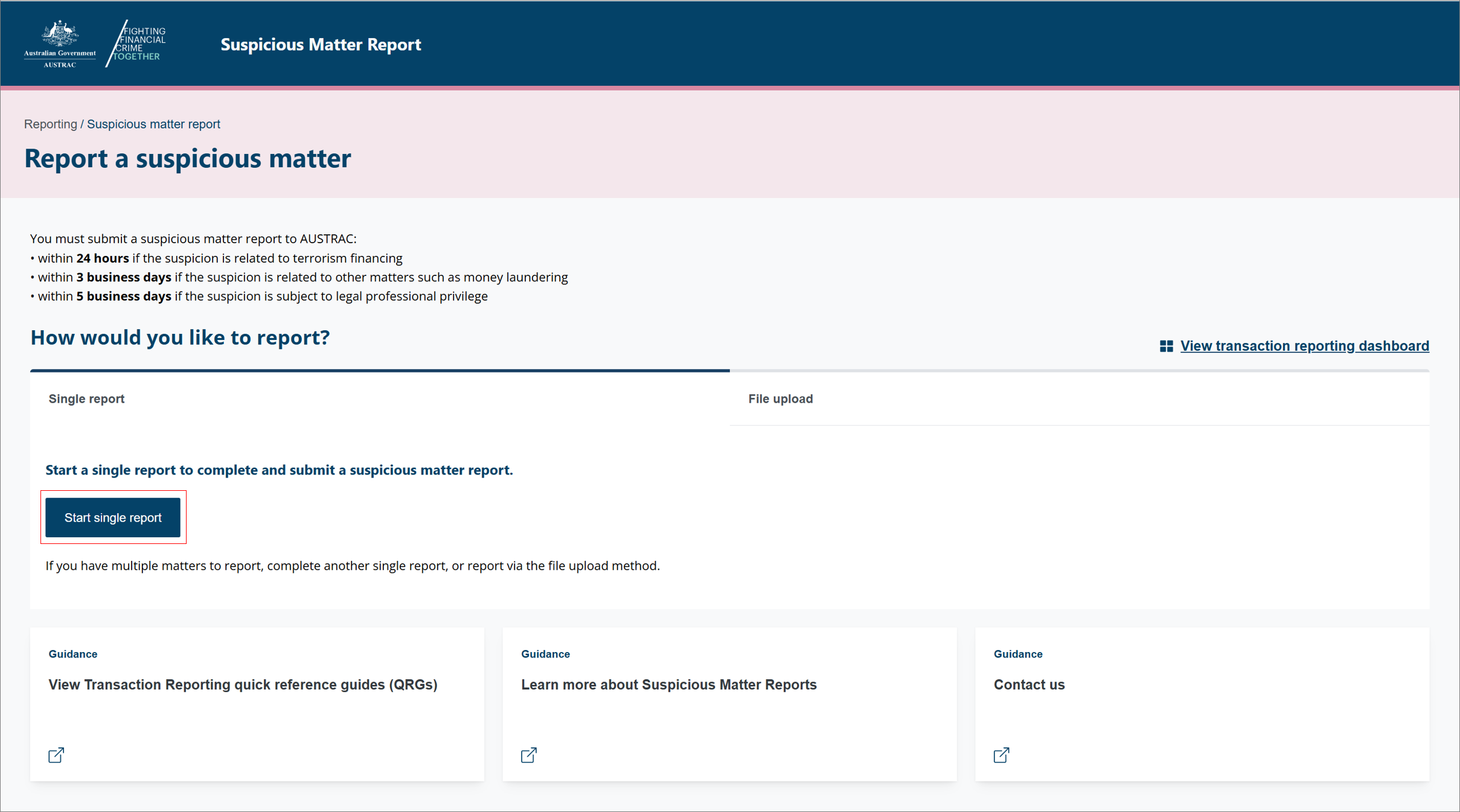  select Start single report